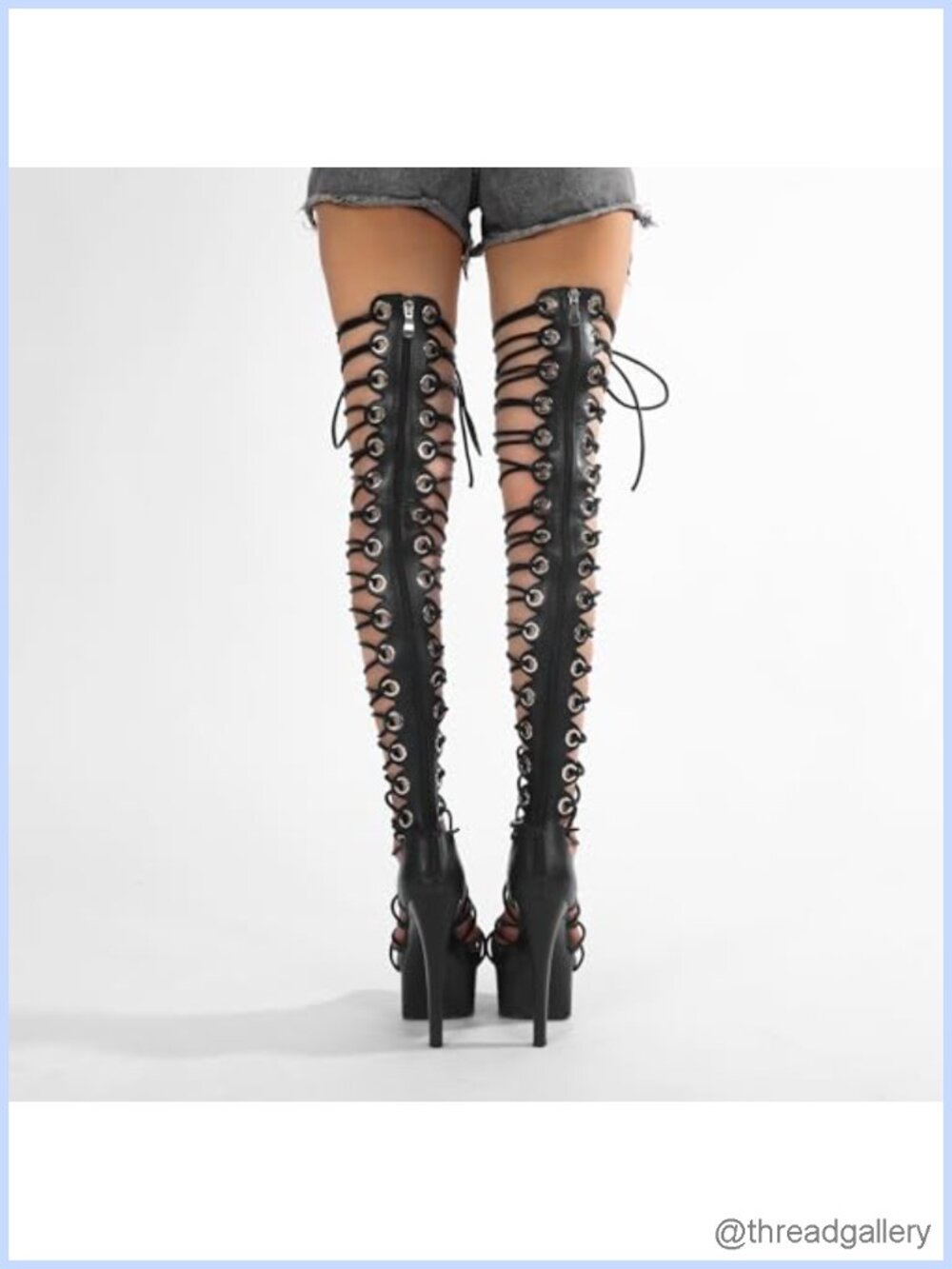 STUPMARY Women's Faux Leather Lace Up Cutout Over-the-Knee Gladiator Platform - Picture 5 of 6